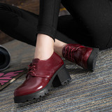 秋季小皮鞋女英伦学院黑色皮鞋中跟粗跟尖头系带单鞋学生职业女鞋