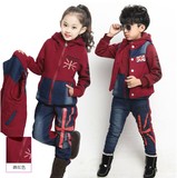 2014童装套装冬款三件套男女童马甲卫衣纯棉加绒加厚幼儿园园服
