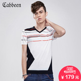 卡宾夏季新款短袖针织衫 男士V领拼色修身线衫B/3152108021