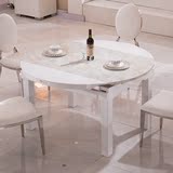 大理石台面餐桌现代时尚圆形实木白色烤漆伸缩多功能餐桌 8001