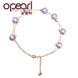 opearl珠宝 正圆天然淡水深紫色珍珠手链女 满天星18K金日韩时尚