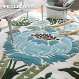 麦克罗伊定制进口羊毛地毯美式乡村田园蓝色花朵卧室客厅茶几地毯