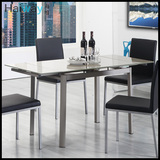 简约餐桌伸缩钢化玻璃饭桌子长方形黑白小户型欧式折叠餐桌椅组合