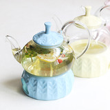 陶瓷玻璃花茶茶具套装 耐热透明水果茶壶  蜡烛加热底座过滤茶壶