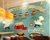 面包元素壁纸个性无纺布 烘焙房蛋糕店墙纸主题餐厅大型壁画