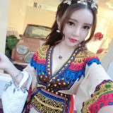 2016夏季新款波西米亚民族风V领修身显瘦泰国旅游度假长裙连衣裙