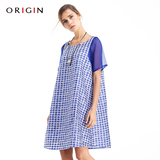 ORIGIN安瑞井品牌女装2016夏季新品连衣裙原创英伦宽松格子中长裙