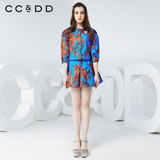 CCDD2016春装新款女时尚撞色印花韩版廓形短外套通勤上衣C51C156