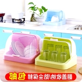 筷餐具透明塑料翻盖奶瓶收纳架子 厨房沥水置物架 杯子碗柜收纳盒