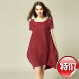 夏季新款女装韩版气质中长裙宽松腰大码短袖裙夏黑色酒红色连衣裙