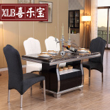 大理石餐桌面现代简约不锈钢餐桌椅组合客厅小户型餐台8002黑色