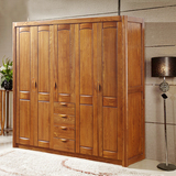 榆木衣柜储物柜五门现代中式简易木衣柜特价定制实木衣柜推拉门