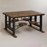 美式乡村实木复古餐桌椅组合做旧铁艺loft餐桌工业饭桌一体式桌椅