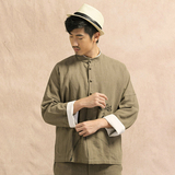 骑豹郎中国风唐装长袖亚麻衬衫外套男装休闲中式汉服棉麻手绘上衣