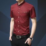 2016夏季韩版修身大码衬衫休闲时尚青年男士商务短袖纯棉衬衣潮装