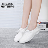 2015新款韩版小白鞋女夏平底鞋系带单鞋平跟甜美护士鞋尖头女鞋子