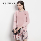 圣可尼专柜正品长袖针织衫宽松秋季女套头圆领粉色毛衣S130204EF