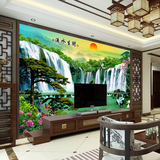 风景山水中式客厅沙发电视背景墙纸大型壁画无缝壁纸墙画3d立体