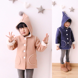 2015冬款女童儿童装宝宝复合羊羔绒连帽保暖开衫厚实单排扣外套