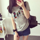 韩国夏装学院风卡通短袖T恤女装夏季休闲百搭宽松半袖女潮姐妹装