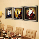 欧式简约三联油画组合红酒酒杯餐厅装饰画艺术壁画实木框现代挂画