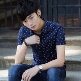 柒牌夏季短袖修身韩版常规衬衣男士青春流行短袖衬衫纯色男装衬衫