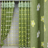 绿色清新田园加厚雪尼尔家装窗帘成品定制儿童房飘窗客厅卧室窗纱