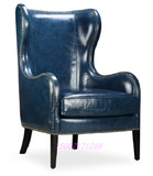 老虎椅 美式咖啡椅单人沙发牛皮沙发客厅休闲高背卧室真皮实木椅