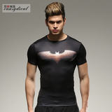 英雄联盟蝙蝠侠超紧身衣短袖运动T恤健身休闲紧身衣时尚健身衣