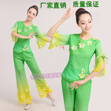 新款茉莉花演出服女成人夏季绿色表演服腰鼓民族扇子广场舞蹈服装
