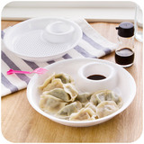 居家家 创意塑料饺子盘 带醋碟水饺盘子 厨房双层沥水多用水果盘