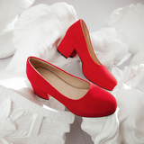 韩版红色新娘婚鞋甜美简约小红鞋孕妇中跟单鞋女鞋春季新款工作鞋