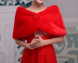 婚纱新款日常表演红色礼服冬季新娘结婚披肩伴娘毛披肩加厚保暖白