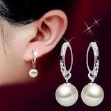 正圆贝壳珍珠S925纯银耳环耳扣 女 韩国长款时尚气质耳坠耳饰包邮