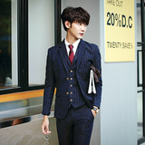 韩国男简约时尚条纹修身外套男青年英伦条纹西装 有套装X890-P155