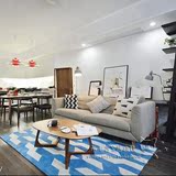 简约现代欧式宜家蓝色格子地中海客厅茶几沙发书房卧室手工地毯.
