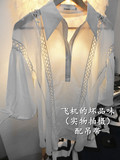 于momo定制 纯色镂空雪纺拼接衬衫领连衣裙Q5128