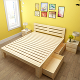 新款全实木床1.5松木单人床1.2实木双人床1.8原木榻榻米儿童床架