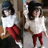 15冬季童装女童纯棉加绒白衬衫韩版儿童长袖修身衬衣中大童打底衫