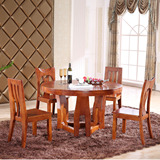 明龙全实木餐桌简约现代时尚园形饭桌进口橡木餐桌椅组合特价批发