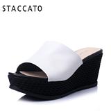 聚STACCATO/思加图夏季专柜同款牛皮简约时尚坡跟女鞋9FH76BT5