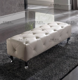 特价新古典水晶拉扣床尾凳 换鞋凳欧式皮艺沙发凳白色不锈钢脚凳