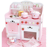 新款Mother Garden草莓超大豪华厨房套装灶台 木制过家家儿童玩具