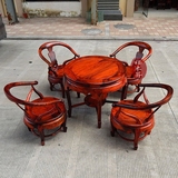 老挝大红酸枝交趾黄檀实木圆形餐桌牛角椅五件套桌椅组合红木家具