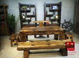 老船木茶桌椅组合 客厅仿古泡茶几阳台户外功夫茶台中式实木家具