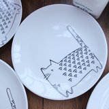 他的猫 日式陶瓷盘子早餐盘蛋糕盘 圆形套装餐盘8寸 zakka餐具
