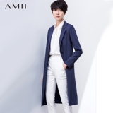 Amii极简女装 英伦复古显瘦细条纹西装翻领长外套女 中性帅气春装