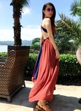 泰国旅游海边度假必备长裙撞色连衣裙性感女神露背沙滩裙海滩裙子