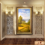 古典风景油画手绘欧式山水装饰画客厅沙发背景墙挂画丰收麦田竖画