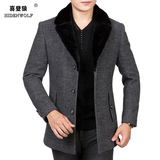 新款2015秋冬男装羊毛呢大衣中年男士商务中长款加厚翻领风衣外套